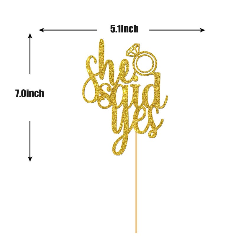 Maicaiffe Gold Glitter She Said Yes Cake Topper - for Engagement/Bridal Shower/Wedding Shower/Proposal/Bachelorette Party Decorations - Image 2